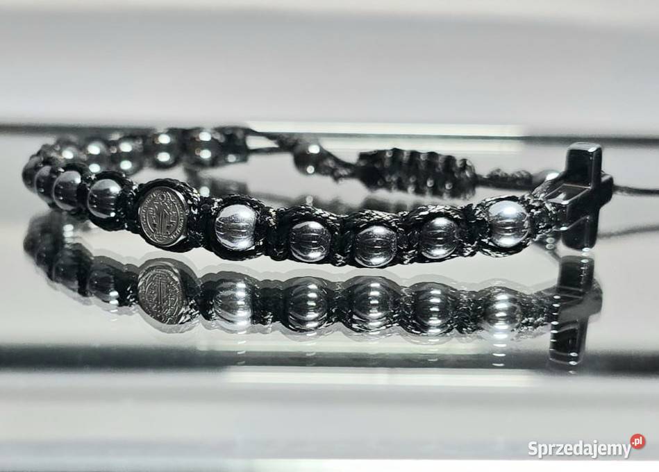 BRANSOLETKA RÓŻANIEC KAMIEŃ STAL MEDALIK Ś