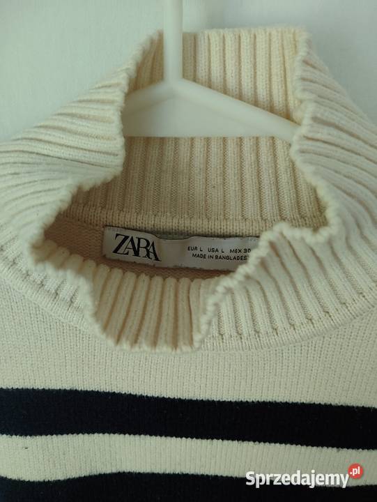 Sweter kremowy w paski oversize Zara Swetry i golfy Odzież damska warmińsko-mazurskie Ruciane-Nida