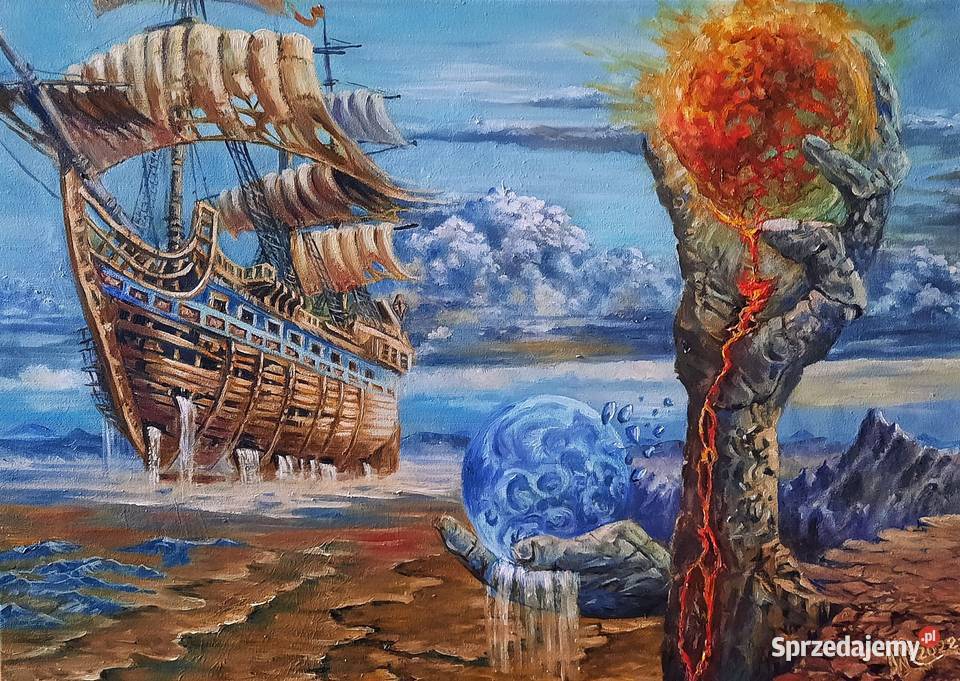 ROBERT WIŚNIEWSKI Dwa Światy olej płótno 70x50 mazowieckie Warszawa