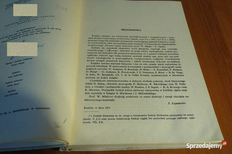 Wstęp do teorii funkcji rzeczywistych Biblioteka Rok wydania 1973 Gdańsk sprzedam