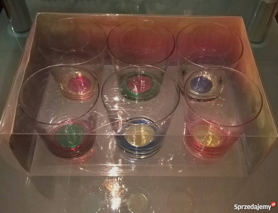 Szklanki z kolorowym dnem do napojów drinków wielokolorowy Kluczbork sprzedam