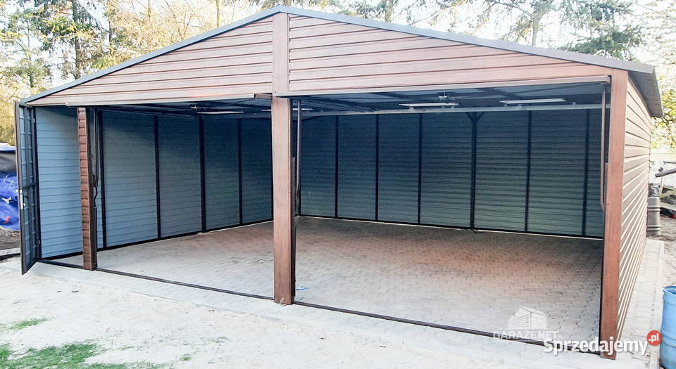 GARAŻ BLASZANY 7m x 6m DWUSPAD 2X BRAMA DRZWI 4X Domki narzędziowe Łapanów