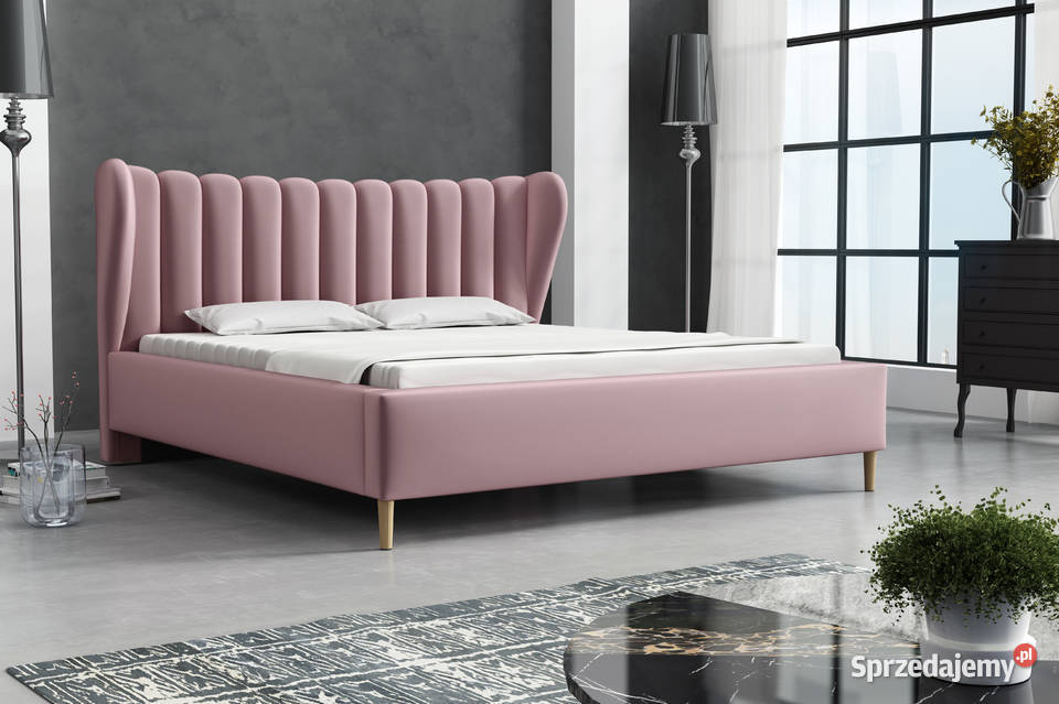 Łóżko tapicerowane 160 różowe + stelaż + pojemnik