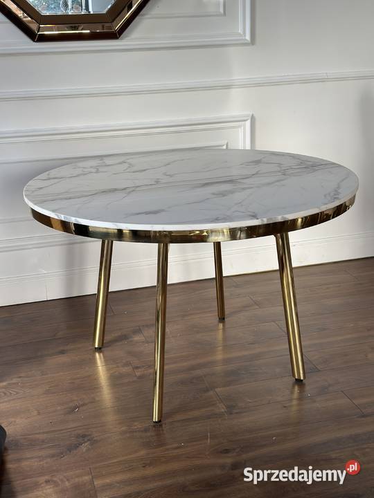 Stół złoty glamour z marmurowym blatem okrągły Warszawa sprzedam