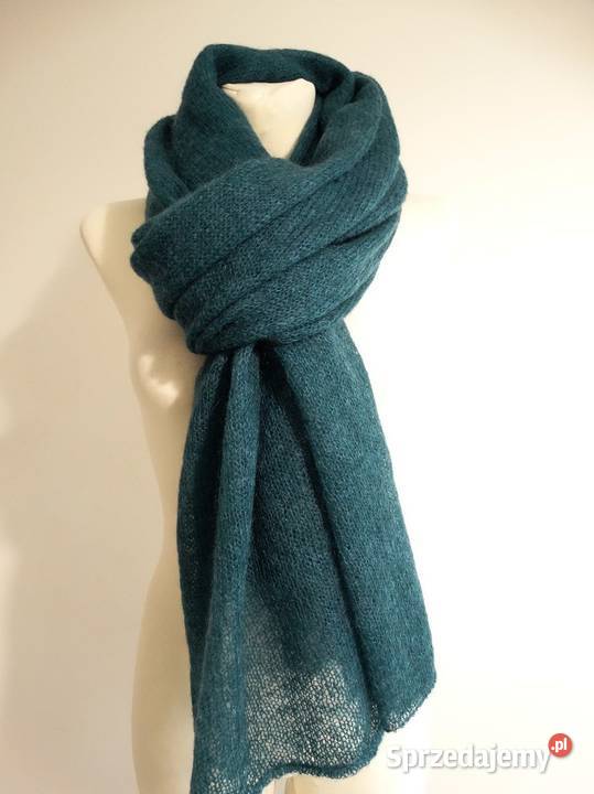 Szal Moherowy Duży Mgiełka Morski Kolor HM Dodatki Łomża