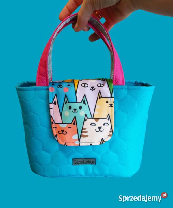 Niebieska Torebka Koszyk w KOTKI handmade małopolskie Kraków