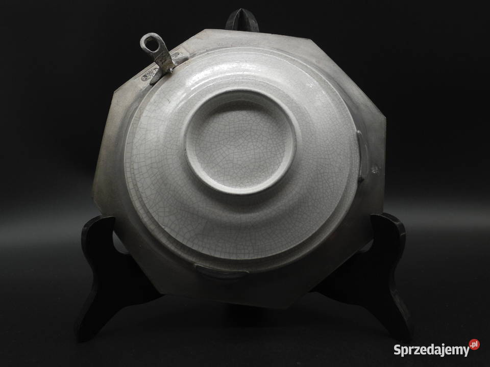 Ceramiczny talerz w oprawie cynowej Raszków