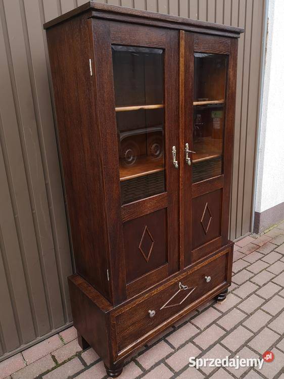 Witryna Biblioteka Serwantka Dębowa Stara Antyk