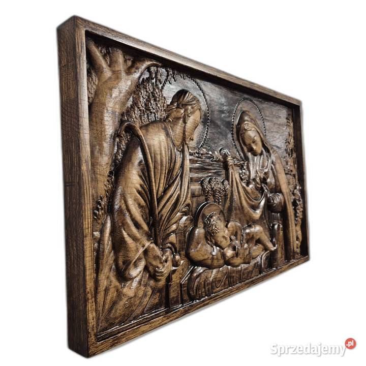 Rzeźba w drewnie Święta Rodzina IKONA prezent Malechowo