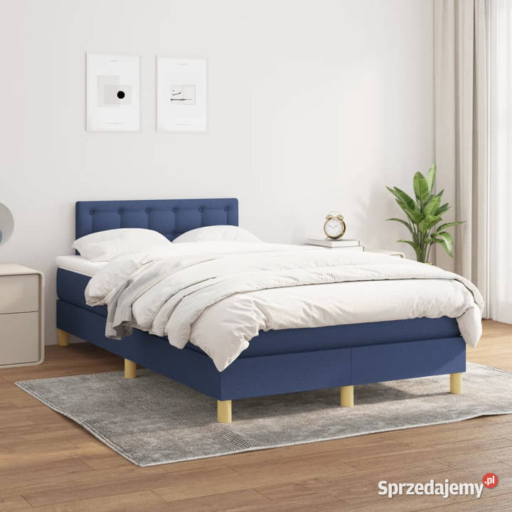 Łóżko kontynentalne z materacem niebieskie 120cm
