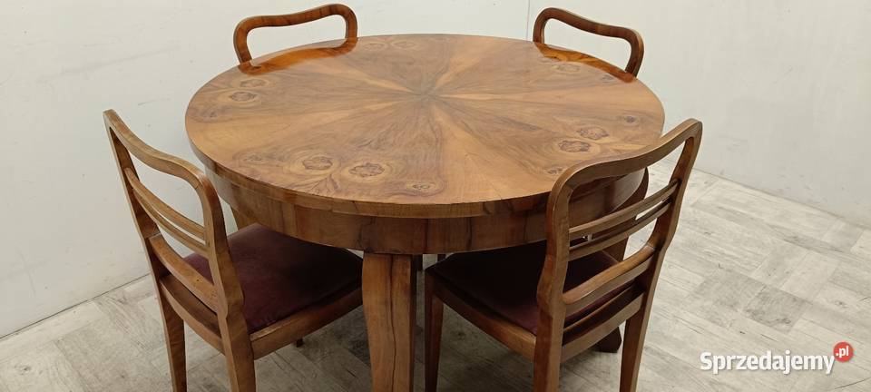 stary okrągły stół art deco orzech lata 60te Meble Radomsko