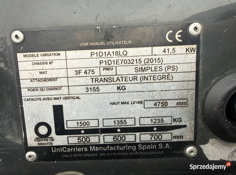 wózek widłowy NISSAN FG18 Unicarriers LPG łódzkie