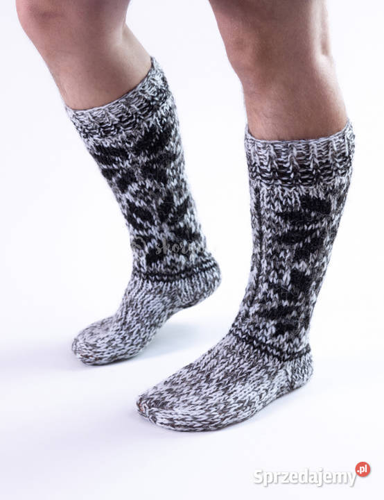 Wełniane skarpetki z góralskim wzorem szary Szaflary