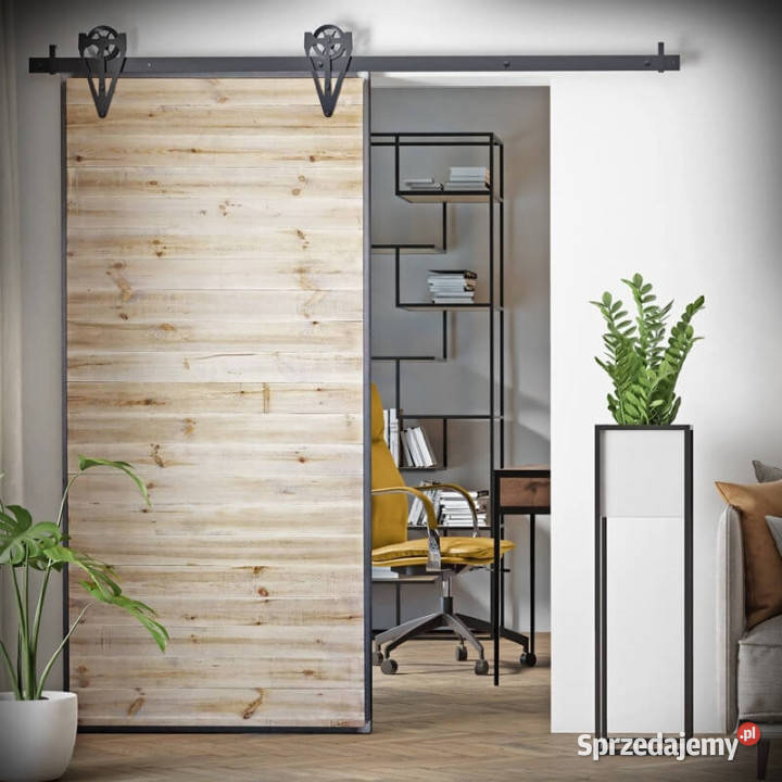 Drzwi przesuwne drewniane w ramie stalowej LOFT Chmielnik
