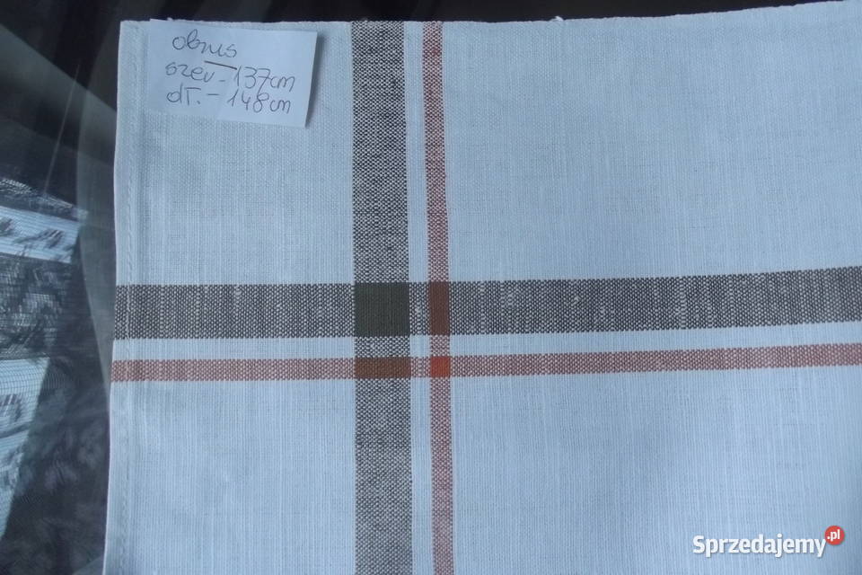 Obrus z lnu krata 137148 biały Wyposażenie wnętrz śląskie Piekary Śląskie