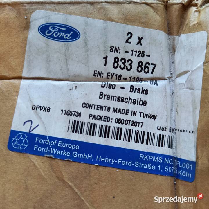 1833867EY161125BA Tarcza hamprzód Ford TrCourier małopolskie Kraków