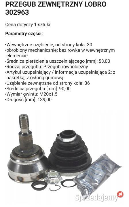 Lobro 302963 Zestaw przegubu seat Audi Skoda Rok produkcji 2022 lubelskie