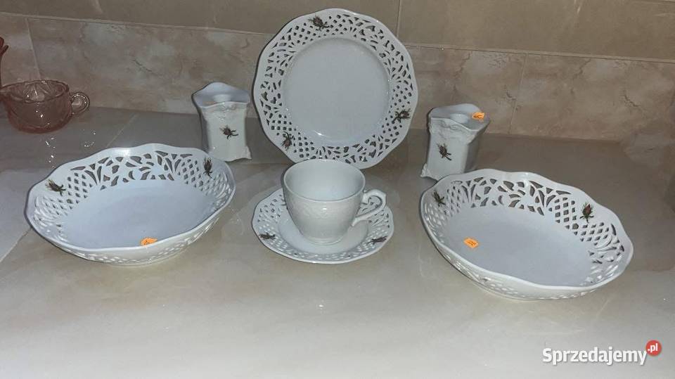 Filiżanka z talerzykiem Ażur Biała porcelana z Gdańsk