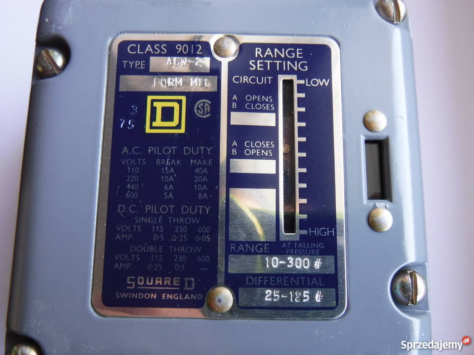 SQUARE D 9012 type ACW2 PRESSURE SWITCH Szydłowiec