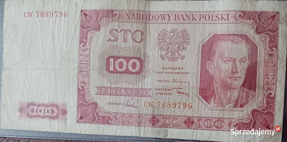 100 złotych Robotnik 1VII1948 r seria CW Kolekcje Konin sprzedam