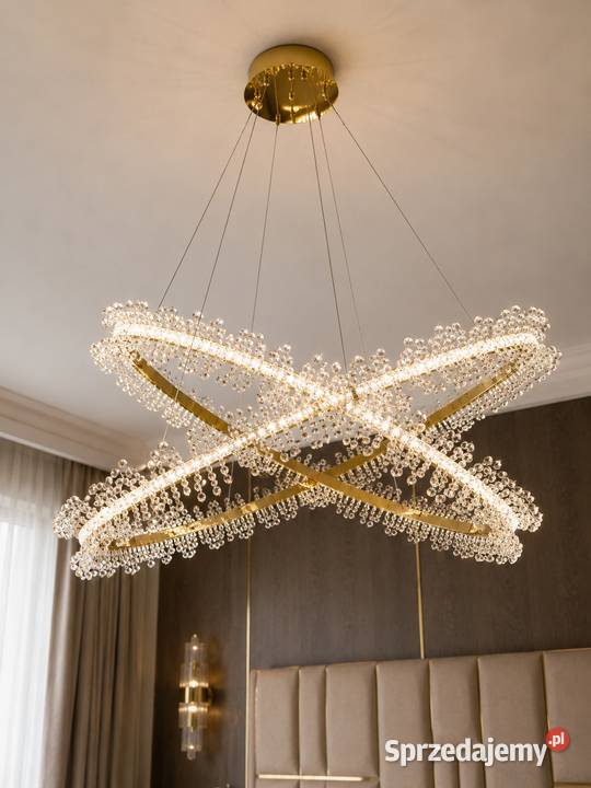 Żyrandol kryształowy nowoczesny złoty lampa Warszawa