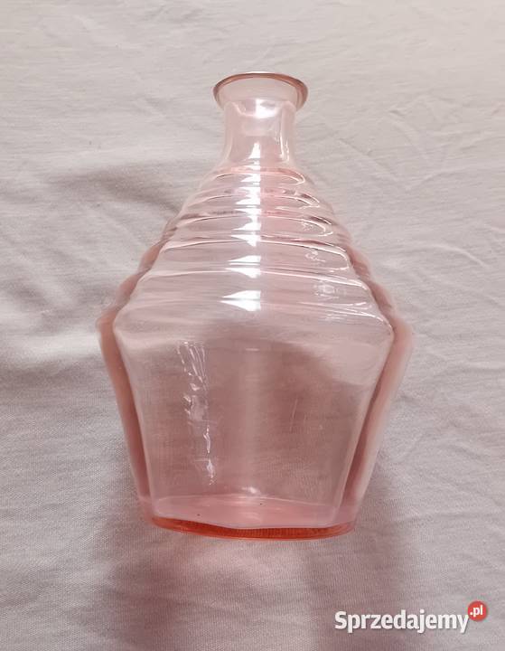 Różowa karafka art deco huta Dąbrowa katalogowy Koźminek