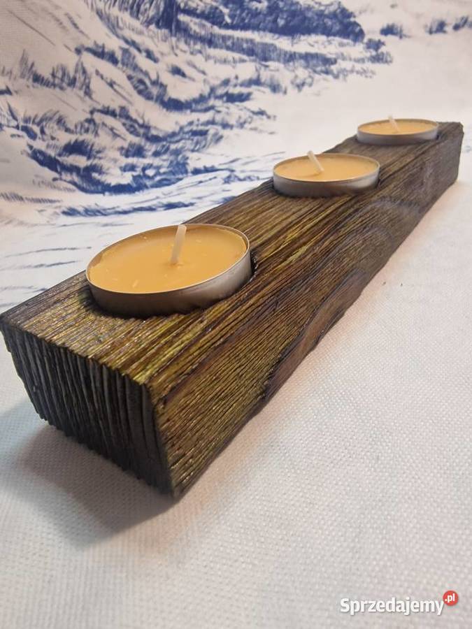 Świecznik Shou Sugi Ban drewno świerkowe