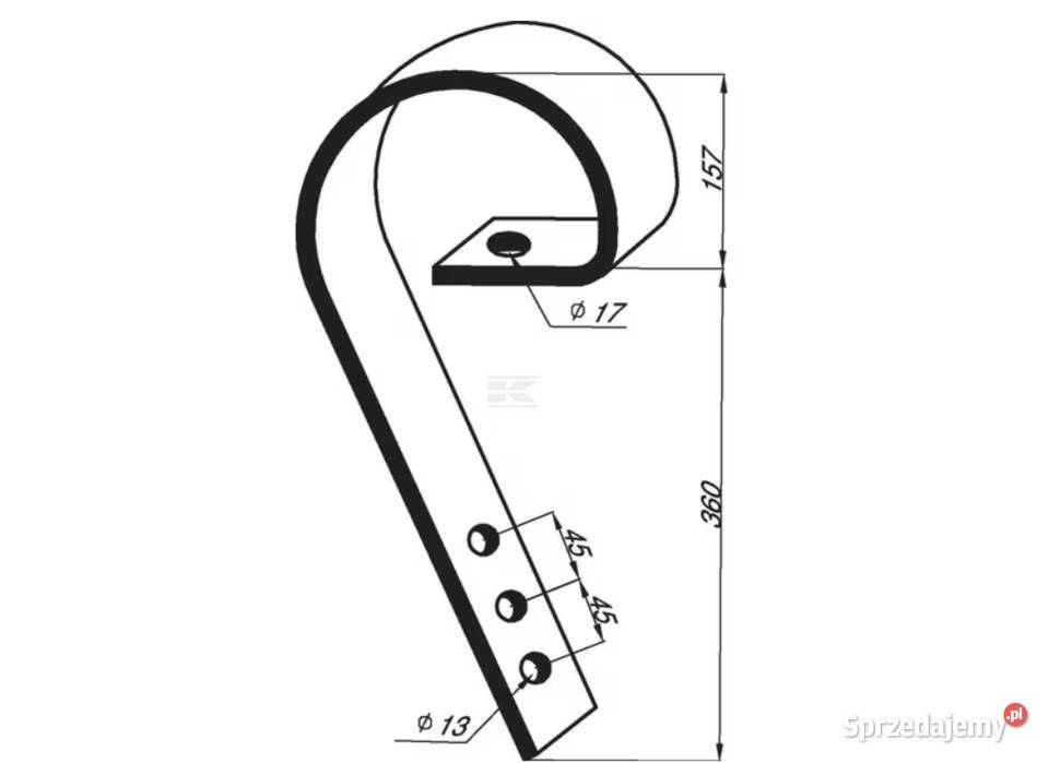 CP80KR Ząb wleczony 80x10x515 mm bez redliczki Do maszyn uprawowych Płock