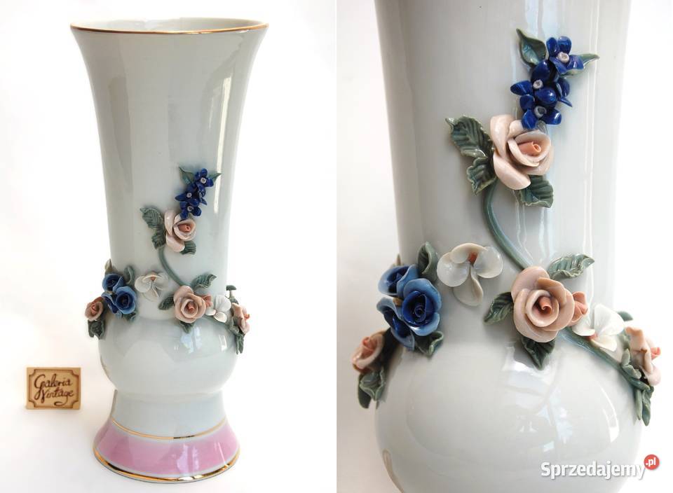 Wazon kwiaty relief recznie zdobiony porcelana Lublin