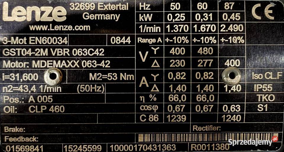 motoreduktor przekładnia 025kW 434obr 3fazowy Pigża