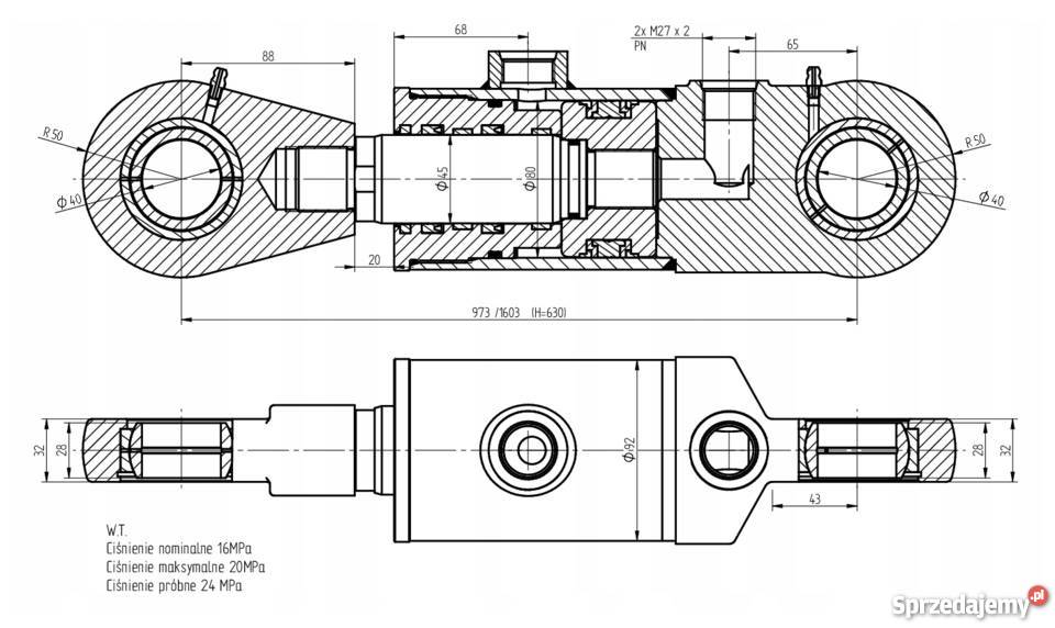 Siłownik Hydrauliczny 80x45 Skok 630 Mocowania kujawsko-pomorskie Solec Kujawski