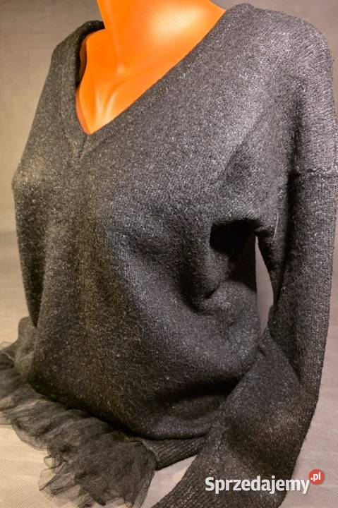 Dłuższy sweter w serek z tiulem RESERVED 3840 Bez wzoru