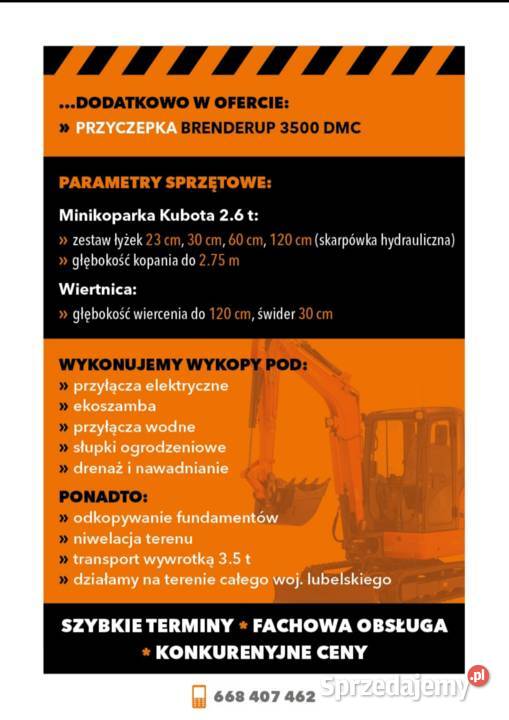 Usługi minikoparka Kubota kx 27wywrotka lubelskie Radomirka