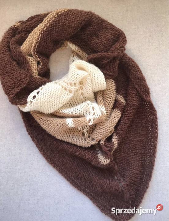 Ogromna chusta szal pasy trzy kolory zrobiona na Dla kobiet mazowieckie Warszawa sprzedam