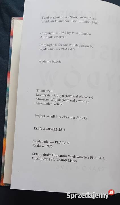 Paul Johnson Historia Żydów Wyd Platan 1996 r wielkopolskie