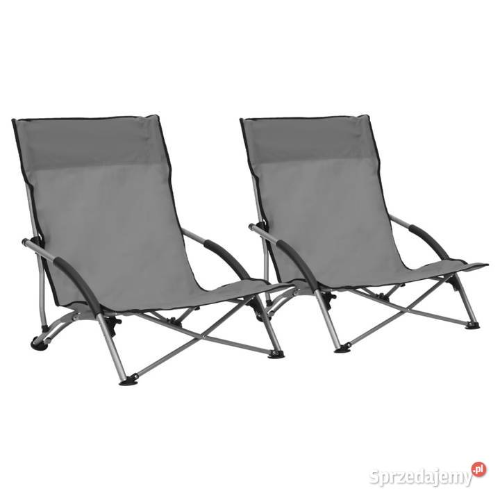 Składane krzesła plażowe 2 szare obite tkaniną mazowieckie
