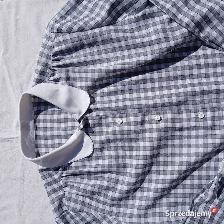 Koszula Szara kratka Biały kołnierzyk 38 40 Nowy Sącz