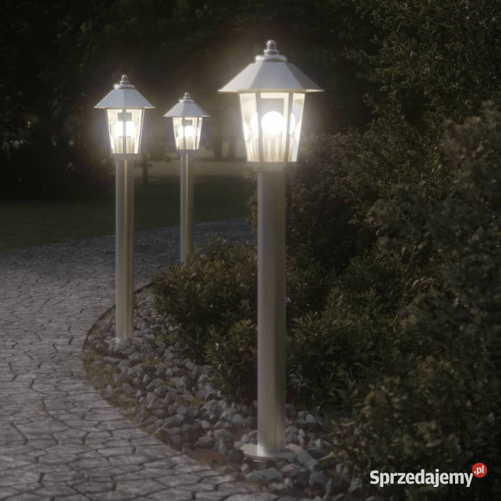 Lampy ogrodowe na słupku 3 srebrne 80 stal Warszawa