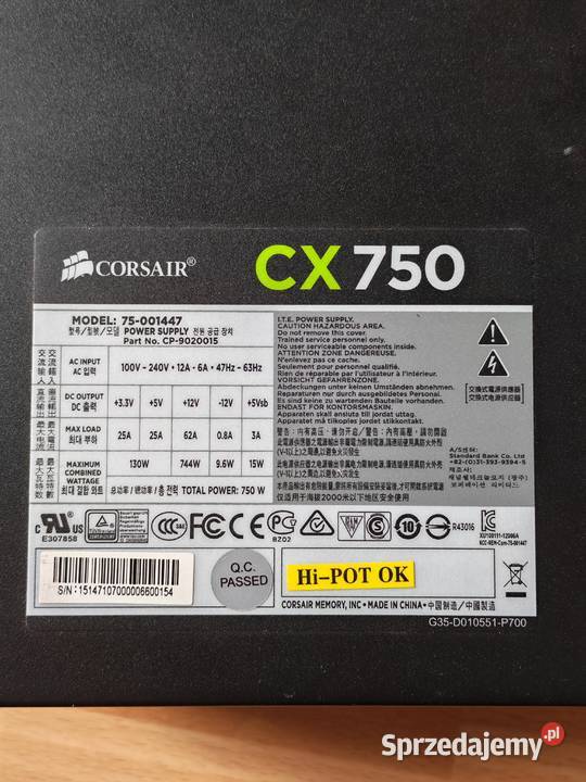 Zasilacz Corsair CX 750w podlaskie Białystok