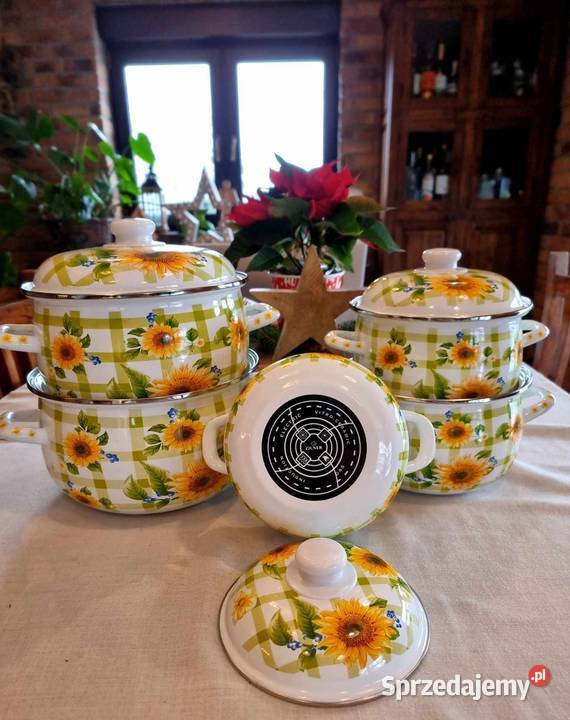 Garnki emalia duża słoneczniki maki lawenda lila Pozostałe Piotrków Trybunalski