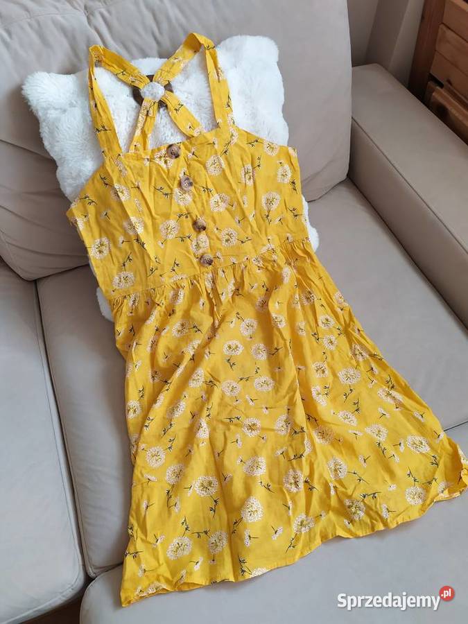 Sukienka krótka żółta lniana bawełniana L XL Koszalin