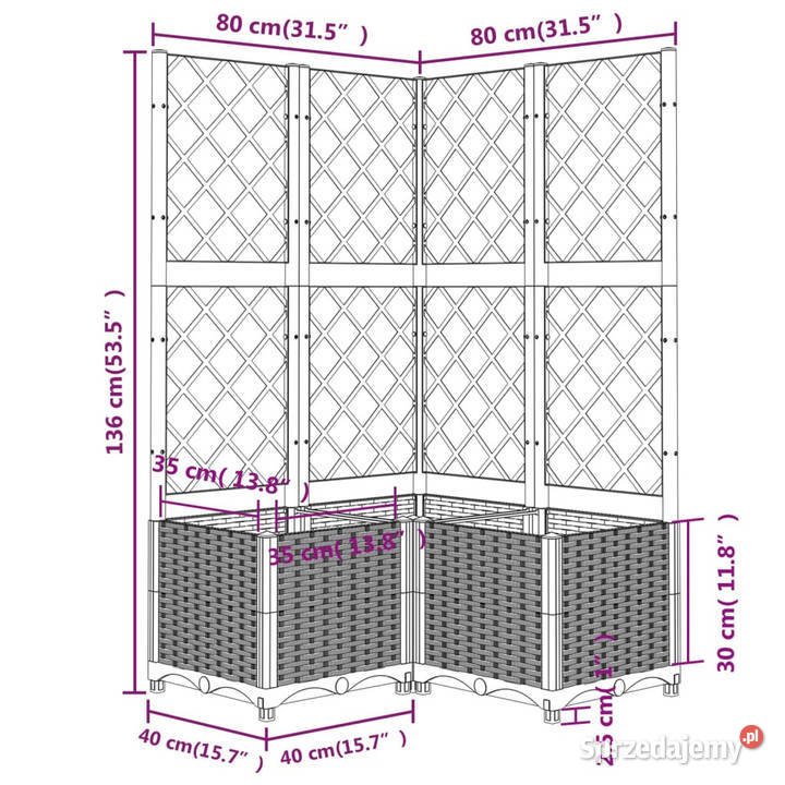 Donica ogrodowa z kratką jasnoszara 80x80x136 PP Warszawa