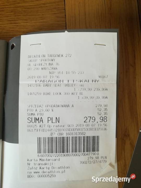 Fotelik rowerowy Hamax Smiley plus mocowanie sprzedam