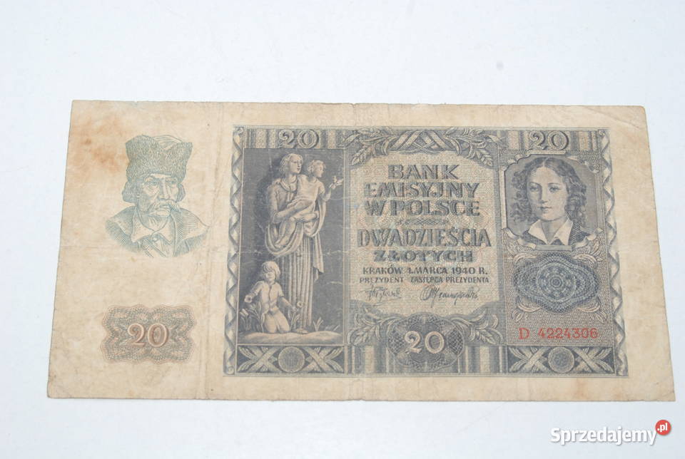 Stary banknot 20 złotych 1940 antyk unikat sprzedam