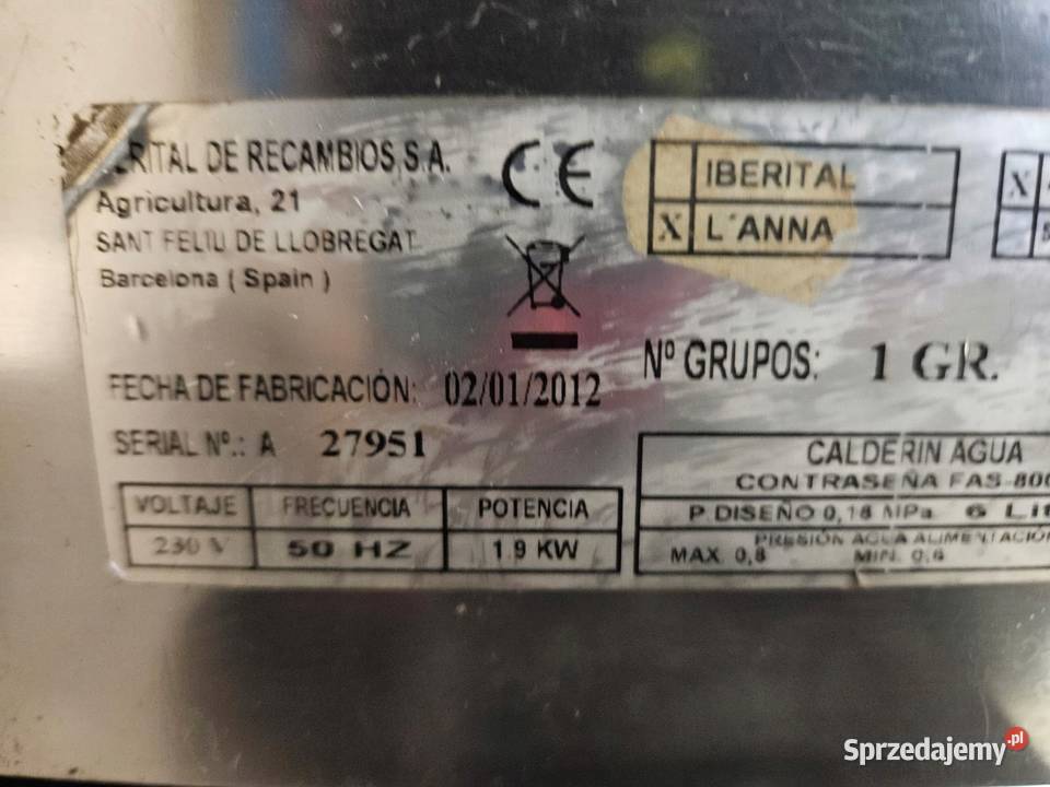 Ekspres ciśnieniowy kolbowy 1grupowy Iberital Góra