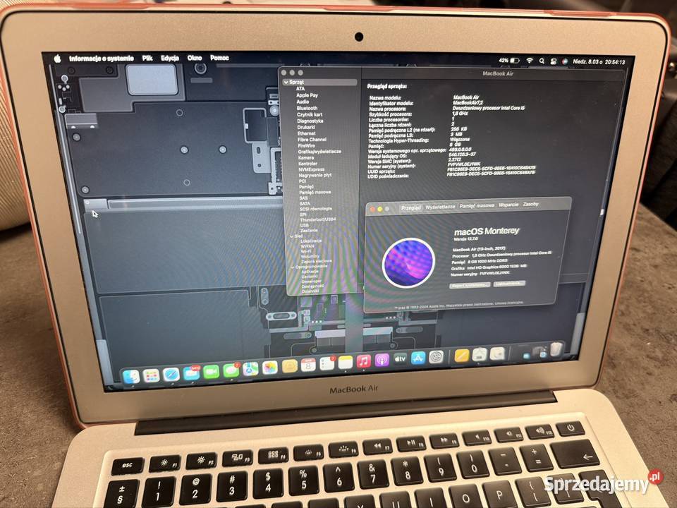 MacBook Air 13 2017 8GB RAM Bateria 185 cykli Apple dolnośląskie Kunice