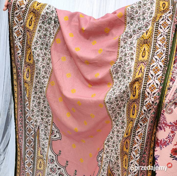 Duża chusta szal dupatta różowa bawełna kolorowy Pozostałe Szczecin