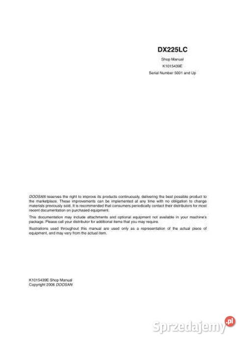 Doosan DX 225 LC 225 LC INSTRUKCJA NAPRAW Kielce sprzedam