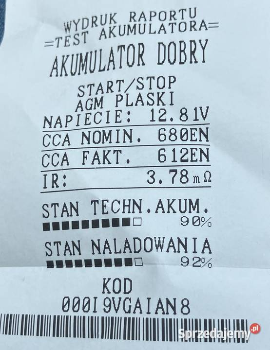 AGM AKUMULATOR ORYGINAŁ VW 000915105CC 12V 68Ah Rok produkcji 2018