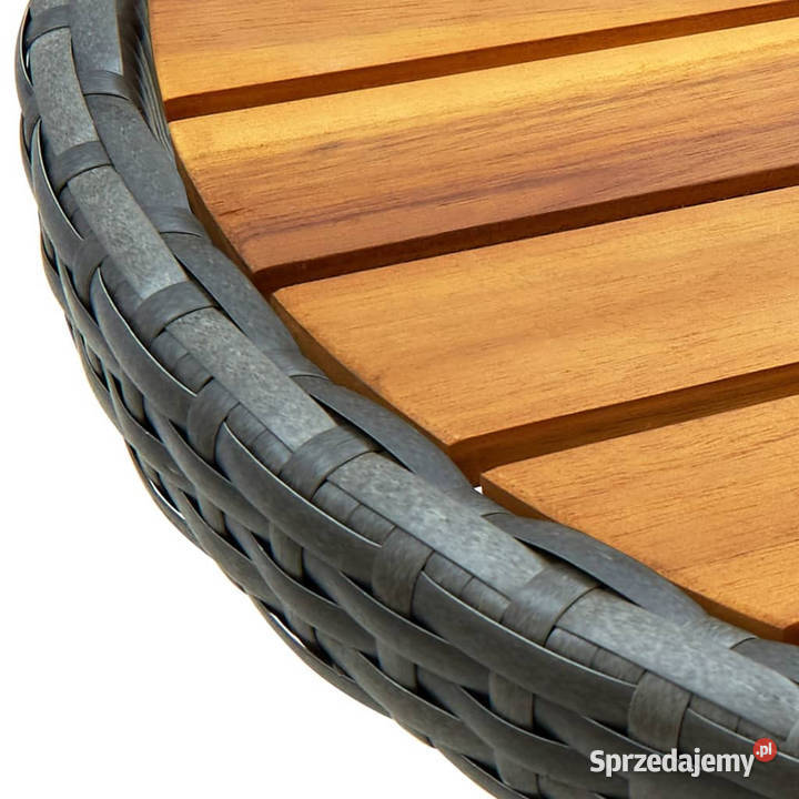 Stolik herbaciany szary 60 rattan PE i drewno Warszawa